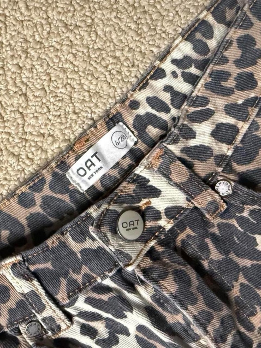 Oat New York Leopard Print Jeans - Black Brown Cream - Picture 2 of 4